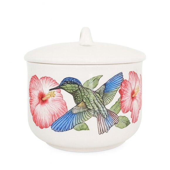 Vintage D.L. Burkhart Hummingbird and Hibiscus Garlic Keeper Jar with Lid - Picture 6 of 6